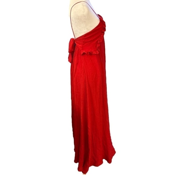 Zara Red Maxi Dress Spaghetti Straps Ruffle Detail Bow Tie Open Back Small - Picture 5 of 13